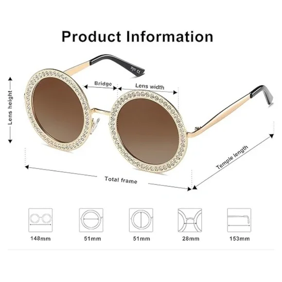 NWT Sojos Round Crystal Gem Gold Sunglasses - Picture 6 of 6